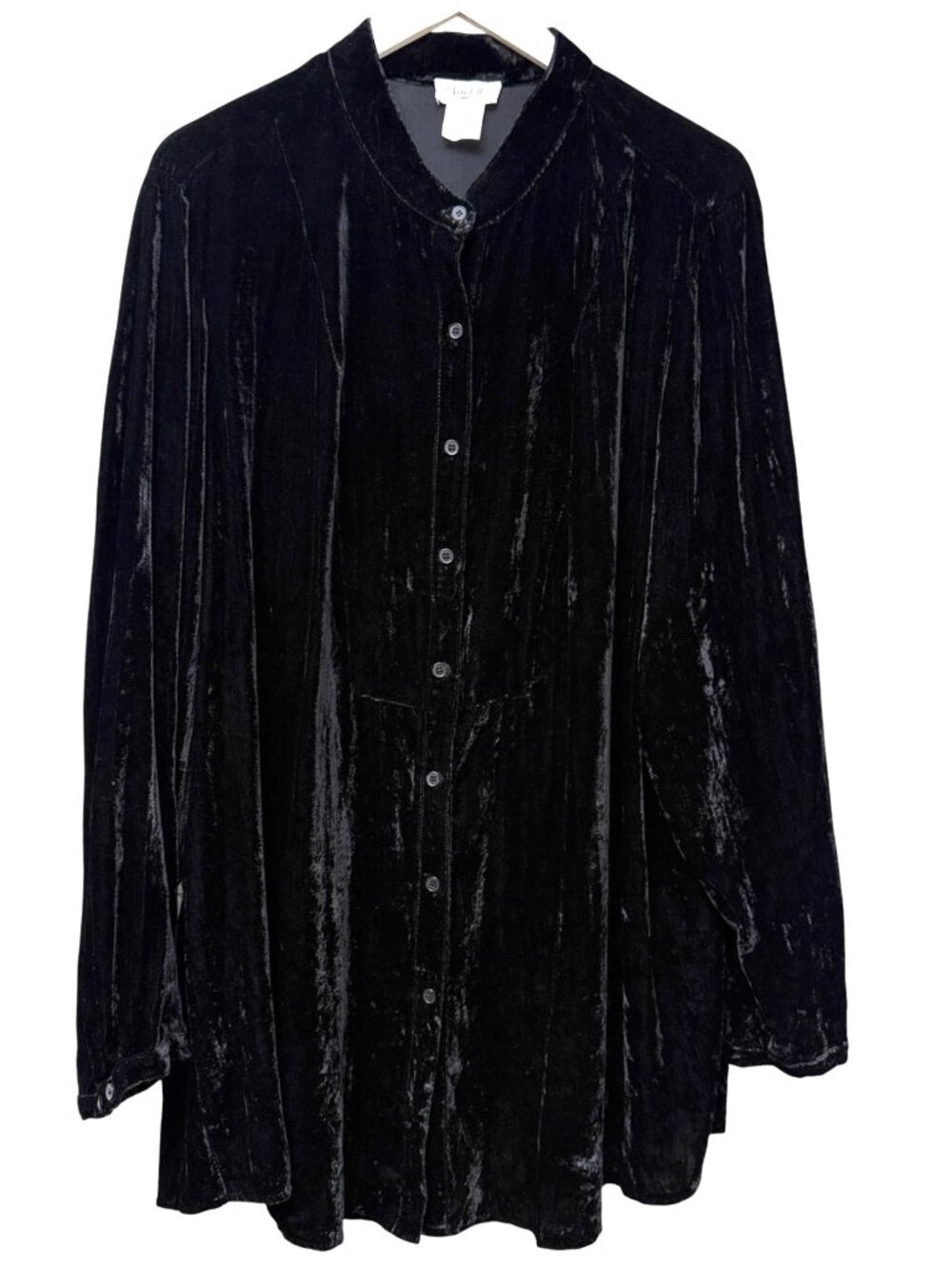 Kate Hill Black Velvet Blouse Womens Plus 2X Long Sleeve Button up Tunic Top